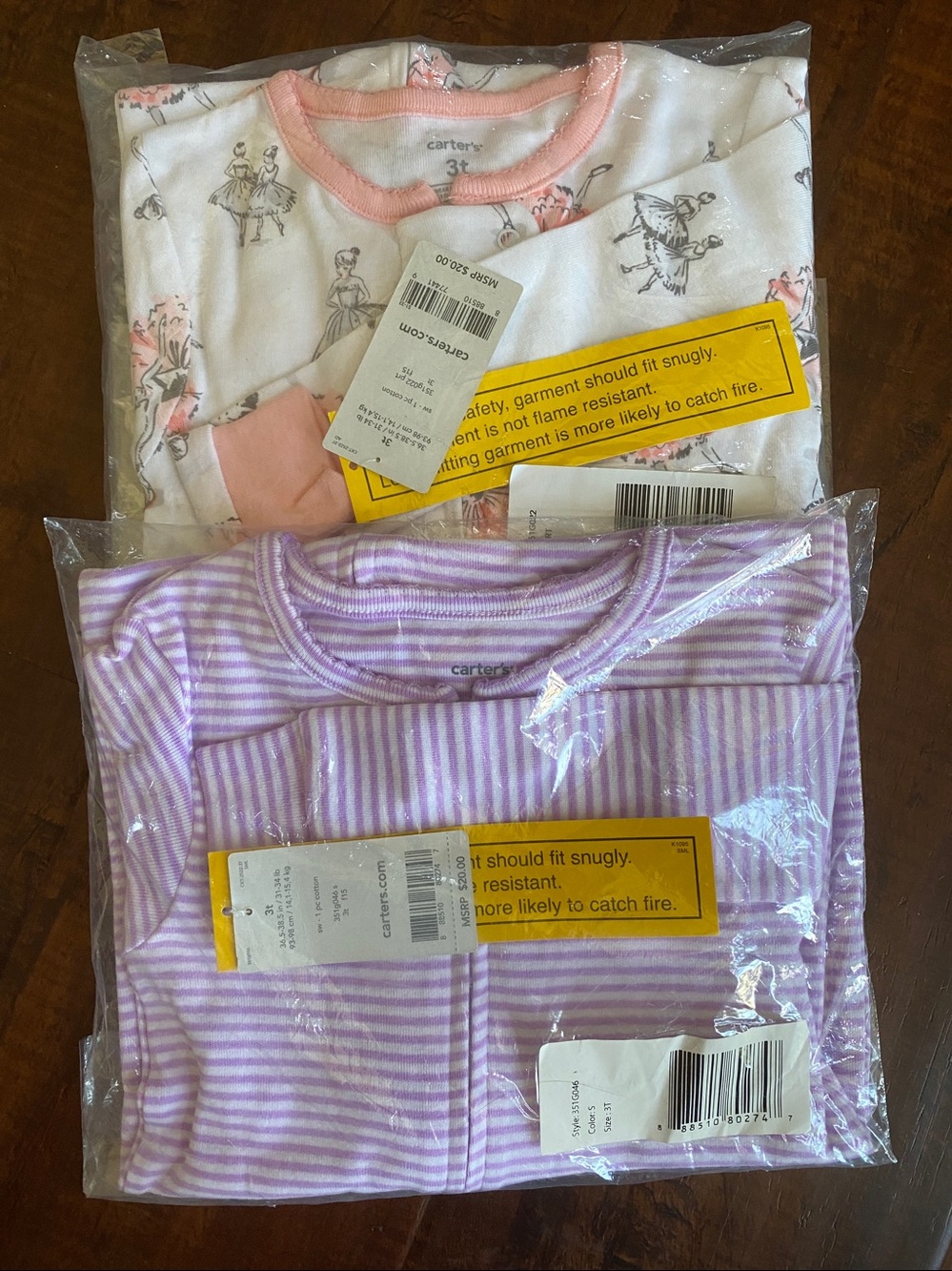 3T Carter's Pink Ballerina & Lavender LONG SLEEVE One Piece Sleep Set